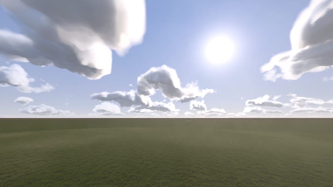 Plains, the official map: open grassland running to the horizon under a bright sun and large white clouds.